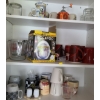 Image 3 : Contents of Cupboards: Yellow Cake Plate, Drinkware, Bowls, Wall Clock, Vases, Artificial Flowers
