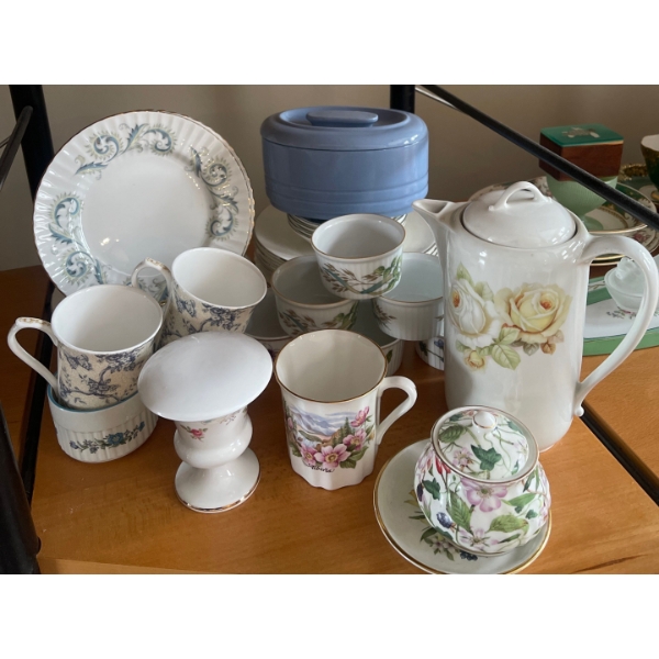Assortment of Brands of China  Tea Pot, Cups, Plates, & More