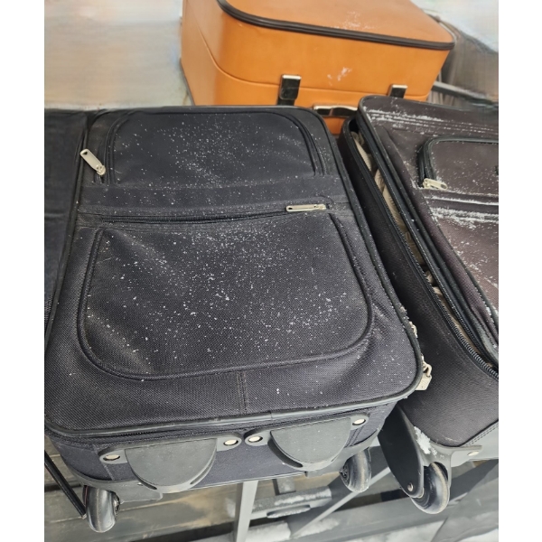 Set of Suitcases- Brown Vintage 18 L, 16 W, 10 D and 2 Rolling Black Carry On Bags 
