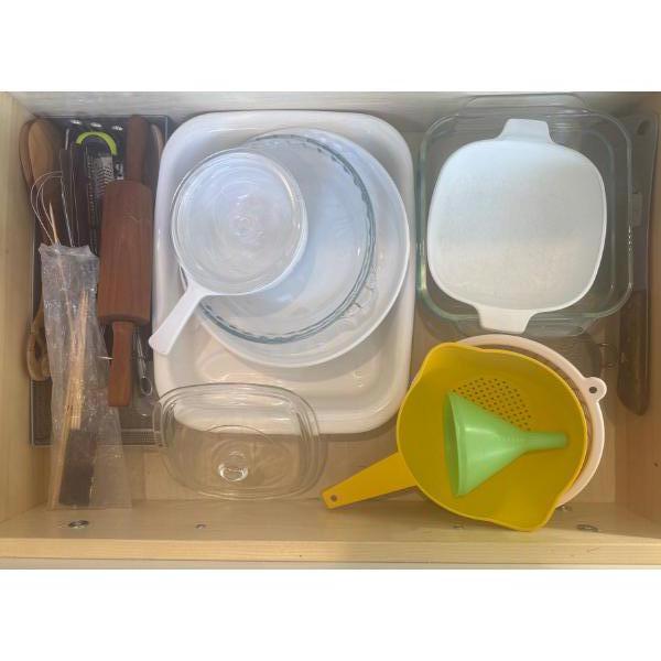 Collection Of Kitchen Casserole Corningware Dishes Tupperware Strainer & More