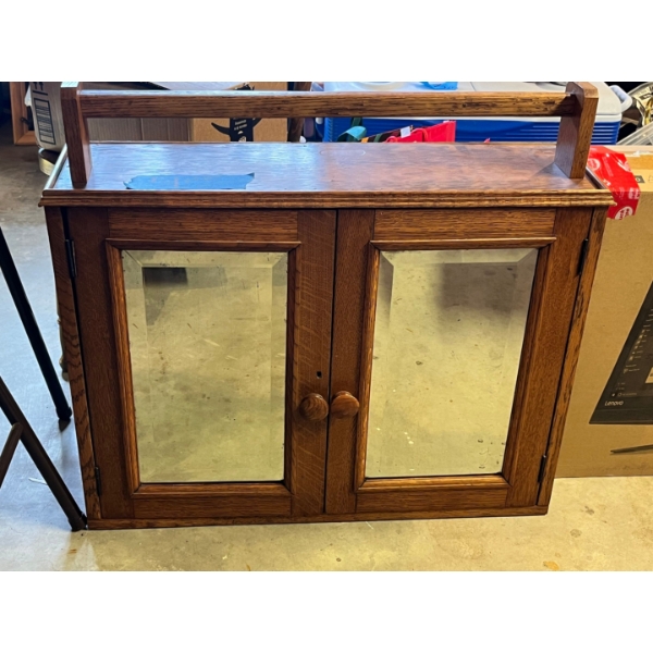 Solid oak wall cabinet with detached towel holder. 29”w x 22”L 8”w 