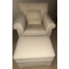 Image 1 : Tradiotional Style Skirted Club Chair in Nuetral Ivory Tone  33x33x34 w/ Ottoman 