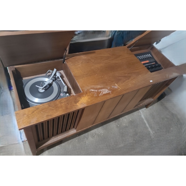Vintage Stereo Cabinet 61 W, 20 D, 29 T w/ Garrard Record Player