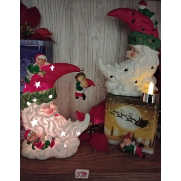 Light Up Cresent Santas w/ Assorted Holiday Decor