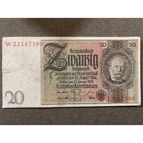 Yugoslavia 20 Dinara Banknote, 1930 Issue, with Stamped Seal