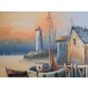 Image 2 : Fishing Village w/ Lighthouse Painting, Signed: Florence, Framed, 31.5 X 28