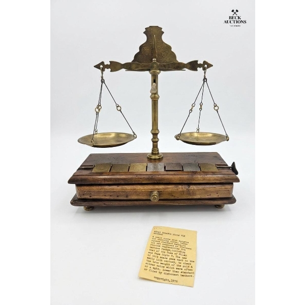 Antique Balance Scale,  Early 19th Century, Used For Weighing Gold, Silver Coins, 13''H 11''W INCHES