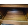 Image 3 : Brown Three Drawer Dresser with Metal Accents and Storage Compartments/ Shelf