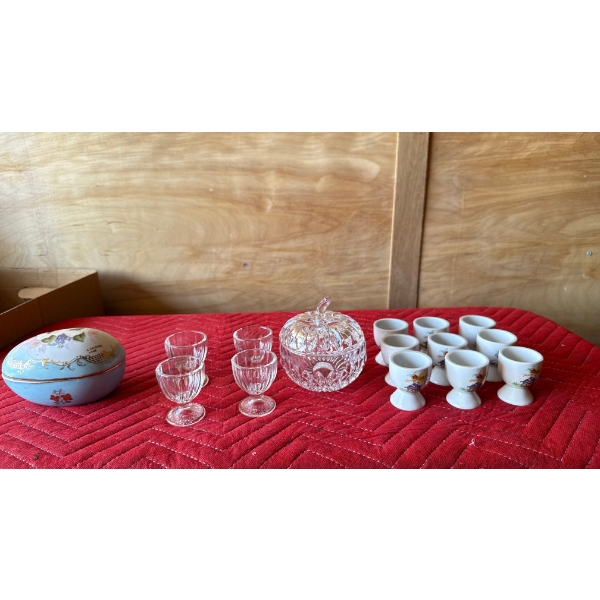 Collection of Glass Egg Cups and Candy Containers 