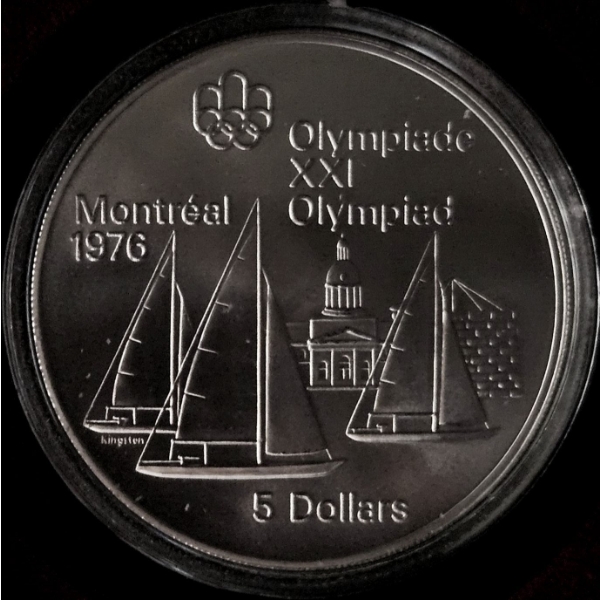 1973 $5 Montreal Summer Olympic Games, Kingston and Sailboats - 92.5% Sterling Silver Coin