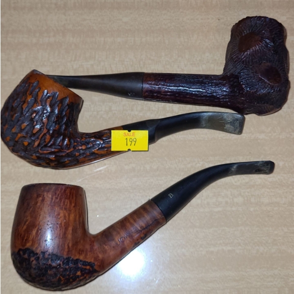 Three Tobacco Pipes, Including Carved Animal's Face 