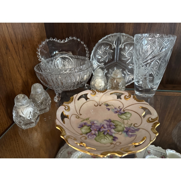 Decorative Glassware and Hand-Painted Porcelain Plate