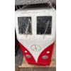 Image 2 : Metal Mercedes Bus Desk w/ 2 Red Stools, Desk Measures 38In Long, 41In Tall 