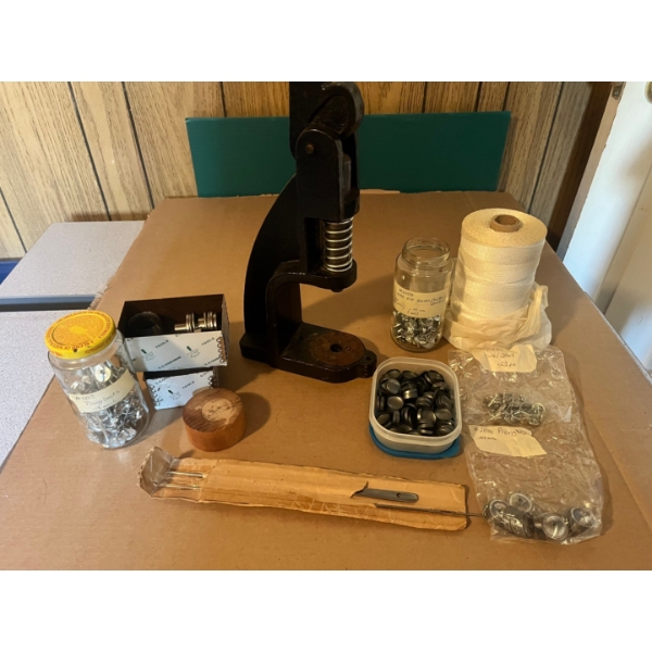 Furniture making button press, needles, and thread. Lots of options. Make all your creative dreams c