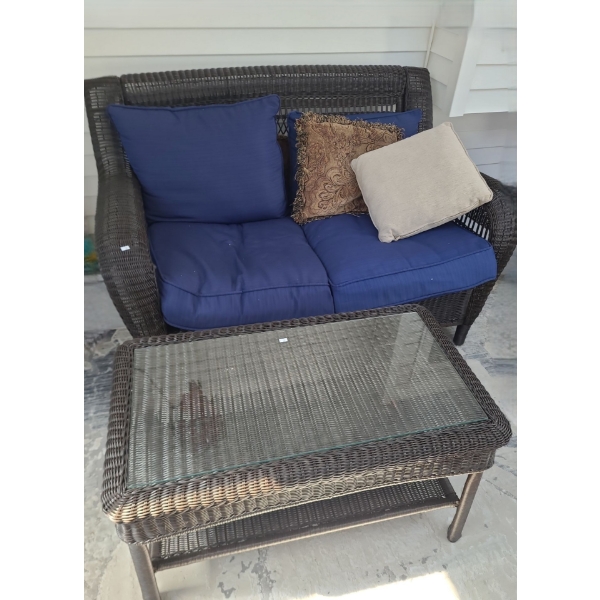 Two Seat Sofa 59 W, 37 D, 36 T and Coffee Table 36 W, 20 D, 20 T 