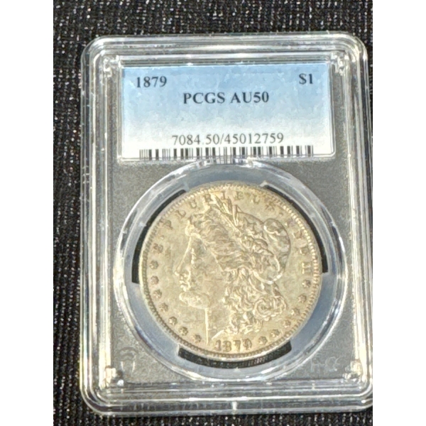 PCGS AU 50 1879 Silver Morgan Dollar