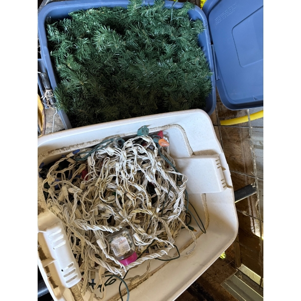 Two Tubs of Garland and Christmas Lights