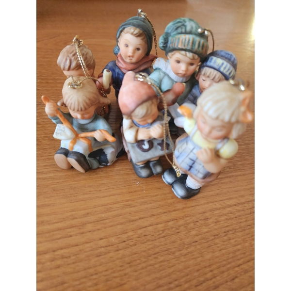 Six Hummel Figurine Holiday Ornaments, 2 to 3 Inches Tall