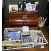 Image 3 : Desktop Necessities - Rollback Wood Desk Organizer w/ Assorted Stationary & More 