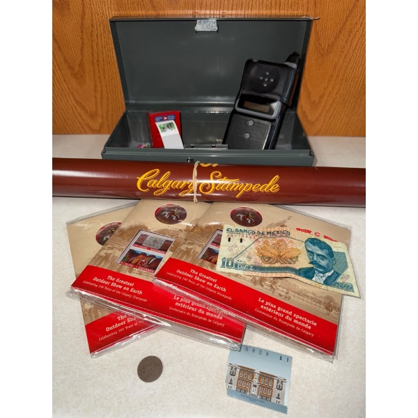 Stamp Collection & Motorola Flip Phone Cash Box