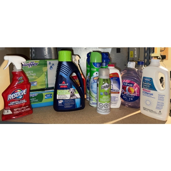 Assorted Cleaning Supplies All Brand New- Swifter wet Pads, Hand Soap, Scrubbling Bubbles