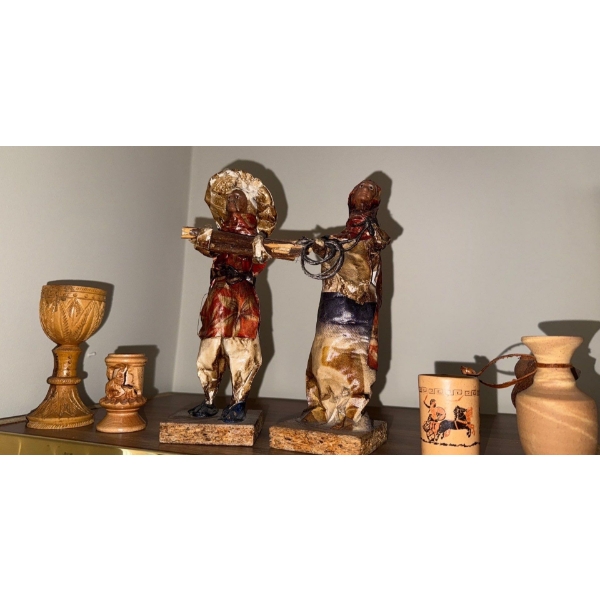 Hand Carved Decorative Wood Pieces w/ Mexican Figurines 