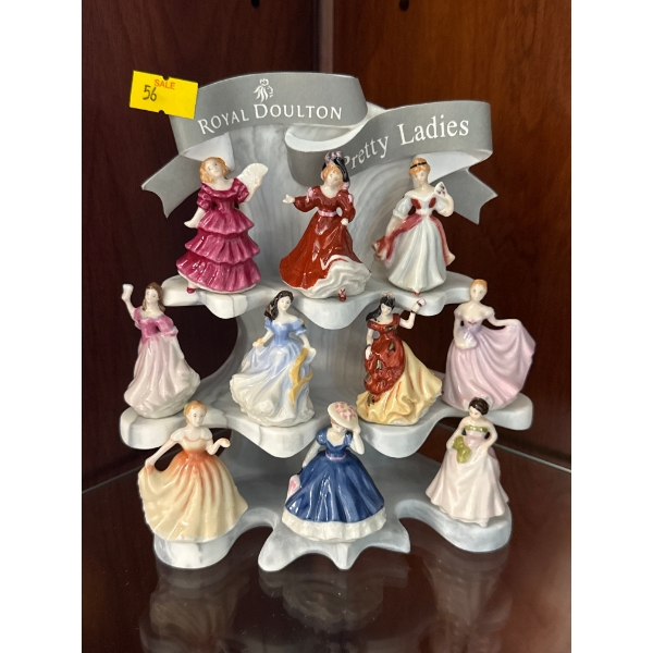 Royal Doulton Small 'Pretty Ladies' Figurine Collection on Base, 10 Small Figurines 