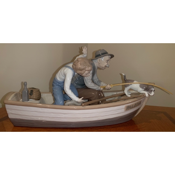 LLADRO 'Fishing with Gramps' Large Porcelain Sculpture -  16W, 7D, 8T