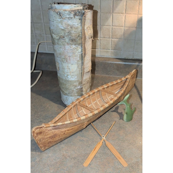 Flawless Birch Bark Canoe w/ Roll Of Birch Skin & More 