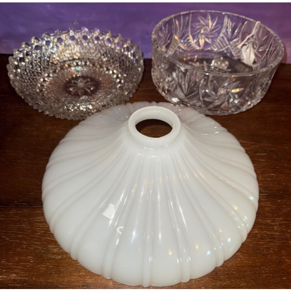 Crystal Footed Bowls, & Lamp Shade For Antique Lamp (12"diameter)