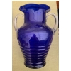 Image 2 : Vintage Large Double Handled Cobalt Vase with a Small Cobalt Glass Flower Vase 