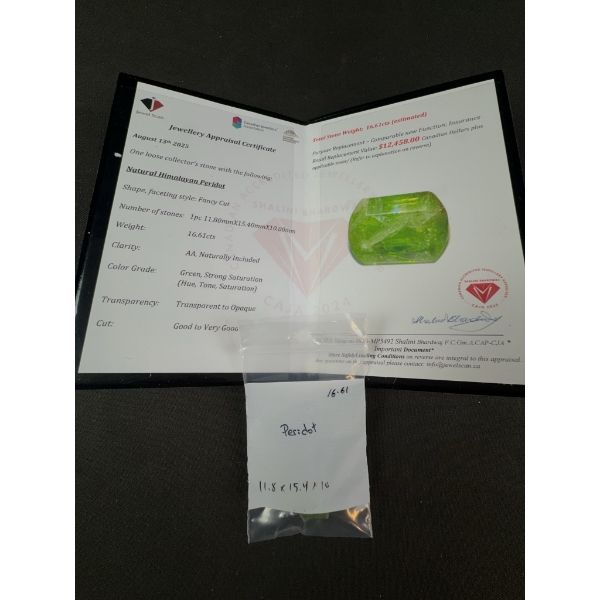 16.61 Carat Certified Himalayan Peridot Gem