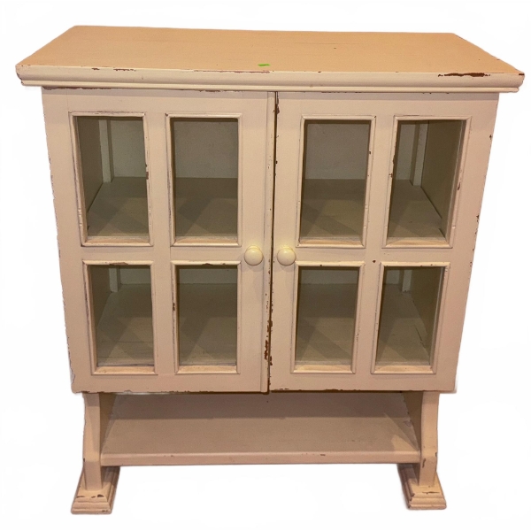 Wooden Cabinet with Glass Panel Doors and Shelf