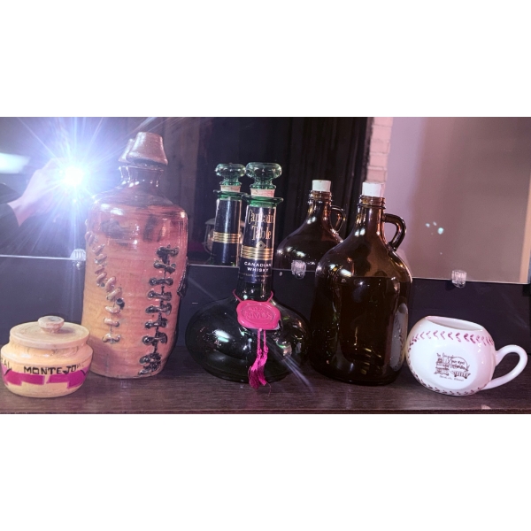 Decorative Bottles, Ceramic Mug, and Lidded Container