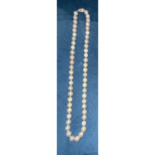 Genuine Cultured Pearl Necklace w/ Stamped 585 14K Yellow Gold Clasp 19'Long