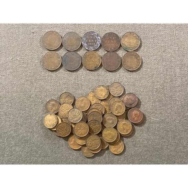 Canadian One-Cent Coins, Including 1908 Edward VII Issue