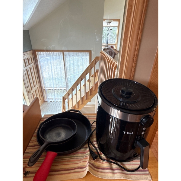 Cast Iron Pans (3) 2/ T-Fal Air Fryer Model EY1208