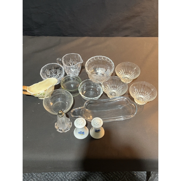 Glass Bowls, Creamer, Salt & Pepper Shakers
