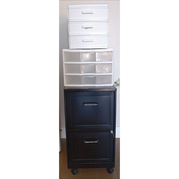 Small Two Drawer Filing Cabinet w/Plastic Storage Dressers  14"w x 18"d x 27"tall