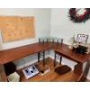 Image 1 : L Shaped Desk w/Glass Monitor Shelf 68 X 55, 36 T, Accessories-Tulip Lamp 13 T, Foot Massager, Chair