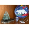 Image 1 : Green Glass Pine Tree Art Sculpture, Stacked, Lad Dec 2006, Jade Amethyst Bear,   Porcelain Plate