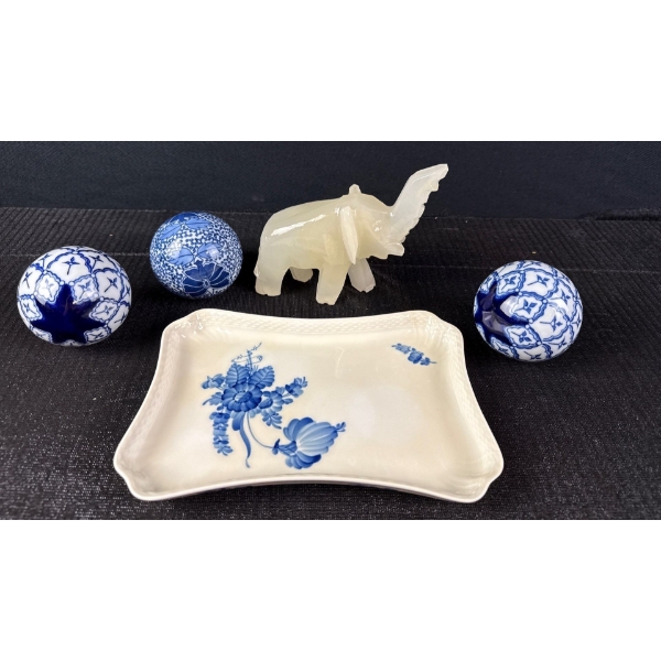 Royal Copenhagen Dish w/ Decorative Elephant & Decorative Blue Balls 