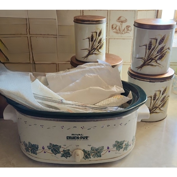 Rival Crock Pot and Vintage Metal Canisters