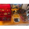 Image 1 : Massive Collection Of Fashion Jewelry, Red Jewelry Box Full Of Earrings And Necklaces Plus Cast Iron