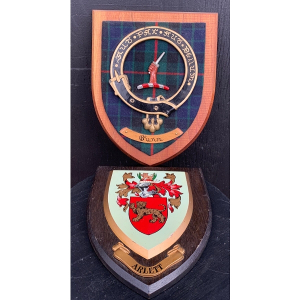 Scottish Clan Crest Wall Plaques (2) - 'Gunn' & 'Arlett' 