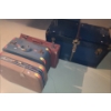 Image 1 : Vintage Blue Steamer Trunk 34 W, 18 D, 19 T and Vintage Suitcases- Blue: 20.5 W, 9 D, 14 T 