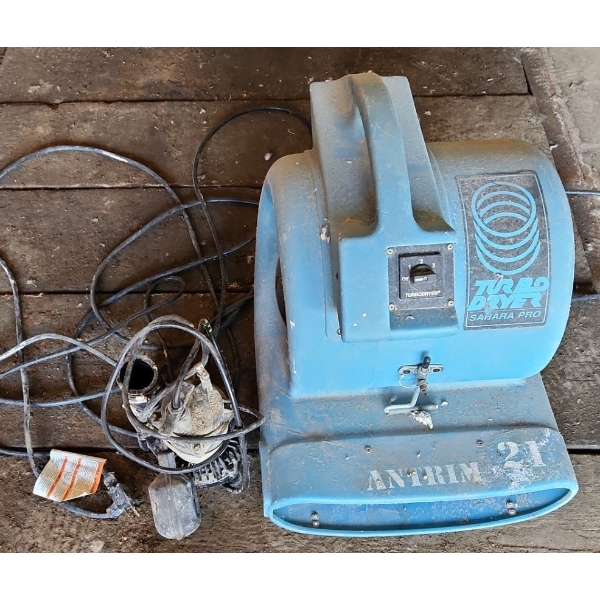 Sahara Pro Turbo Dryer 14 W, 19 D, 20 T and Flotec Submersible Sump Pump