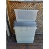 Image 1 : Clear Plastic Storage Totes on Wheels, (2) 27" x 26", Small Tote, Missing Grey Lid on One of them, 