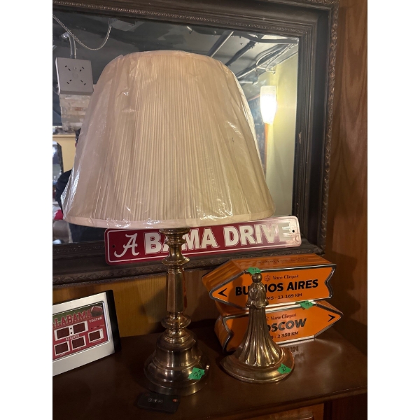 Brass Lamp, Brass Decor, Metal Bottle Holder Street Signs.