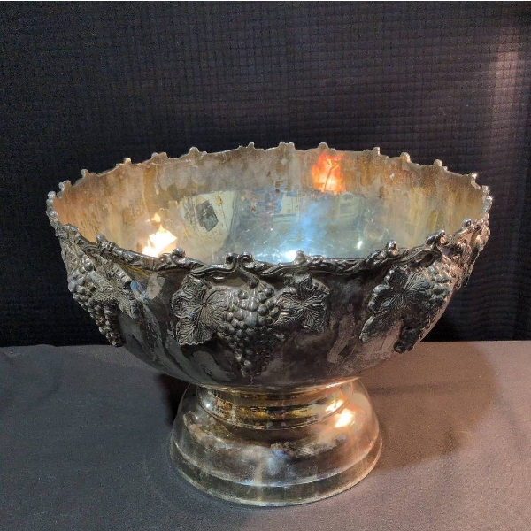 Silver Plated Pedestal Bowl with Grape Vine and Leaf Motif